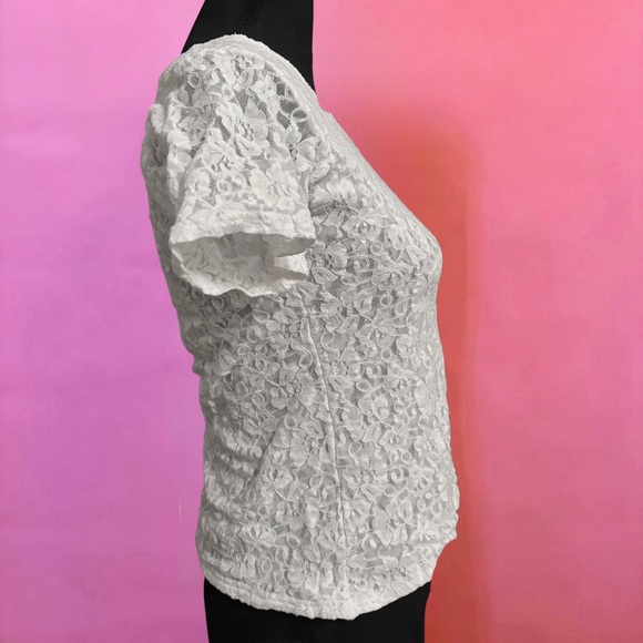 Vintage Kleid’s White Lacy / Floral Lace Baby Tee Shirt Top - Size XS - S - Picture 6 of 13